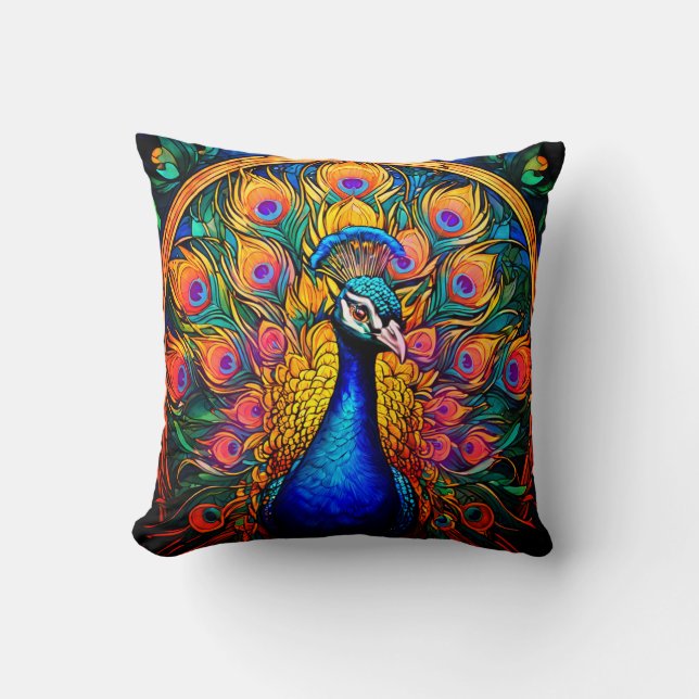 Glas in lood stijl Peacock Kussen (Voorkant)