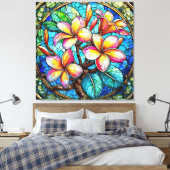 Glas in lood stijl plumeria kunst canvas afdruk (Insitu (Slaapkamer))