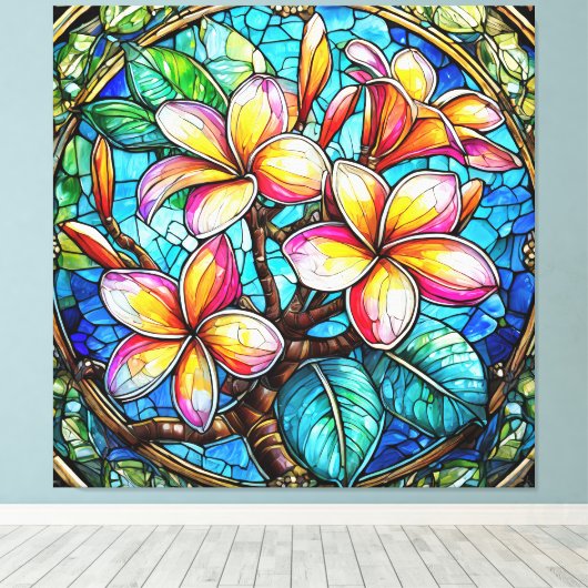 Glas in lood stijl plumeria kunst canvas afdruk (Insitu (Houten vloer))