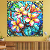 Glas in lood stijl plumeria kunst canvas afdruk (Insitu (Woonkamer))