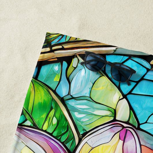 Glas in lood stijl plumeria kunst strandlaken (In situ)