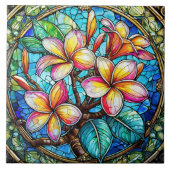 Glas in lood stijl plumeria kunst tegeltje (Voorkant)