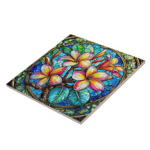 Glas in lood stijl plumeria kunst tegeltje