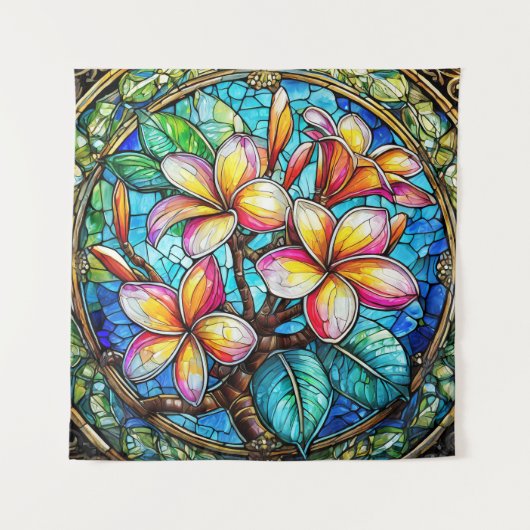 Glas in lood stijl plumeria kunst wandkleed (Voorkant)