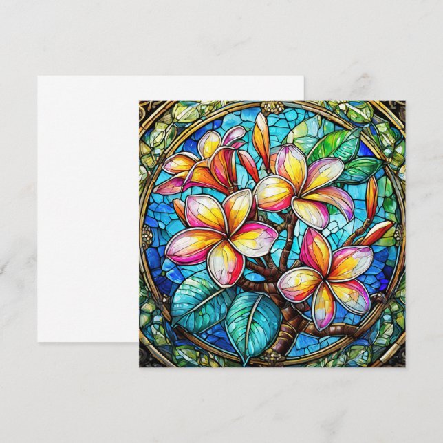 Glas in lood stijl plumeria op sinaasappel (Voorkant / Achterkant)