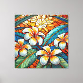 Glas in lood stijl plumeria op sinaasappel canvas afdruk (Voorkant)