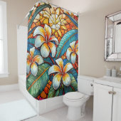 Glas in lood stijl plumeria op sinaasappel douchegordijn (In situ)