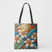 Glas in lood stijl plumeria op sinaasappel tote bag (Voorkant)