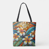 Glas in lood stijl plumeria op sinaasappel tote bag (Achterkant)