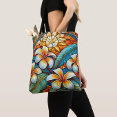 Glas in lood stijl plumeria op sinaasappel tote bag (Dichtbij)