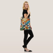 Glas in lood stijl plumeria op sinaasappel tote bag (Op model)