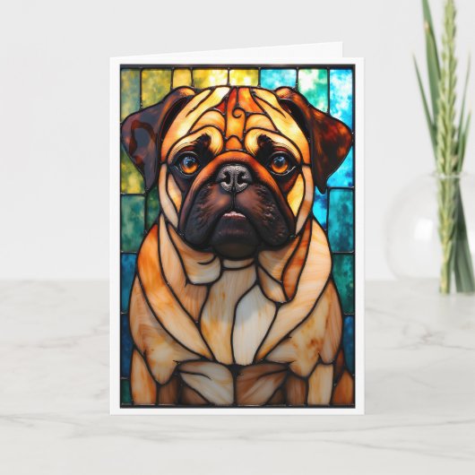 Glas-in-lood stijl Pug Hond Kaart (Voorkant)