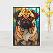 Glas-in-lood stijl Pug Hond Kaart (Gele Bloem)