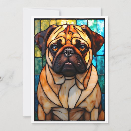 Glas-in-lood stijl Pug Hond Kaart (Voorkant)