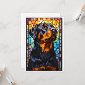 Glas-in-lood stijl Rottweiler hond Kaart (Voorkant / Achterkant in situ)