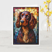 Glas-in-lood stijl Setter Spaniel Hond Kaart (Gele Bloem)