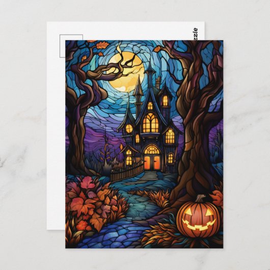 Glas in lood stijl spookhuis briefkaart (Voorkant / Achterkant)