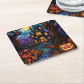 Glas in lood stijl spookhuis kartonnen onderzetters (Schuin)