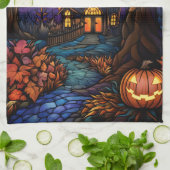 Glas in lood stijl spookhuis theedoek (Gevouwen)