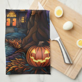 Glas in lood stijl spookhuis theedoek (Quarter Fold)