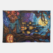 Glas in lood stijl spookhuis theedoek (Horizontaal)