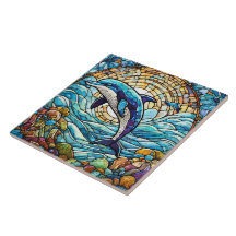 Glas in lood stijl springen dolfijn kunst