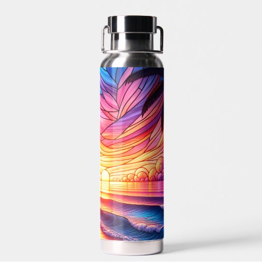 Glas in lood stijl tropisch strand waterfles (Achterkant)