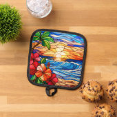 Glas in lood stijl tropische zonsondergang op stra pannenlap (Top down)