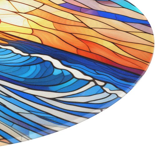 Glas in lood stijl tropische zonsondergang op stra snijplank (Hoek)