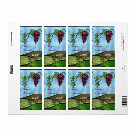 Glas in lood stijl wijnlabel etiket (Full Sheet)