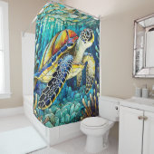 Glas in lood stijl zee schildpad douchegordijn (In situ)