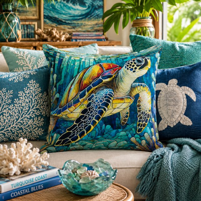 Glas-in-lood stijl zeeschildpad honu kussen (Creator heeft geüpload)