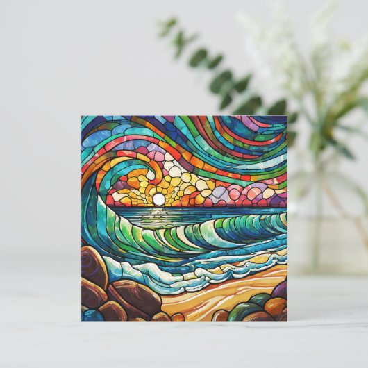 Glas in lood strand en zonsondergang (Staand voorkant)