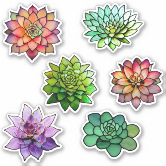 Glas in lood Succulenten Sticker (Voorkant)