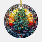 Glas in lood Sunset Christmas Tree Custom Name Keramisch Ornament (Voorkant)