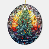 Glas in lood Sunset Christmas Tree Custom Name Keramisch Ornament (Links)
