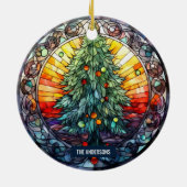 Glas in lood Sunset Christmas Tree Custom Name Keramisch Ornament (Achterkant)
