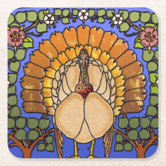 Glas in lood Thanksgiving Turkije Kartonnen Onderzetters (Voorkant)