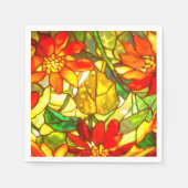 Glas in lood Tiffany Look Winter Bloemen Rood Groe Servet (Voorkant)