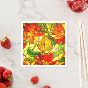Glas-in-lood tiffany-look winter bloemrijk rood gr servet