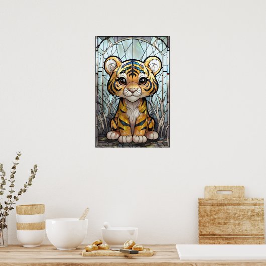 Glas in lood Tiger Cub - Oerwoud Nursery Poster (Keuken)