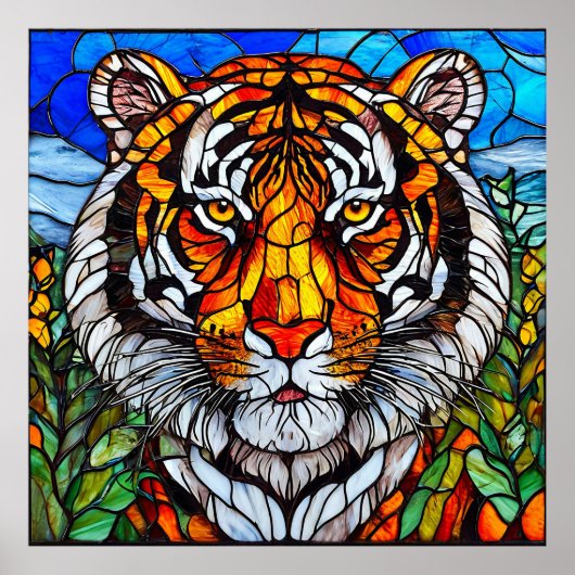 Glas-in-lood Tijger Kunst Cadeau voor Huisdecorati Poster (Voorkant)