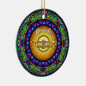 Glas in lood trompet aangepaste naam kerst keramisch ornament (Rechts)