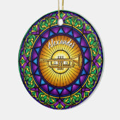 Glas in lood trompet aangepaste naam kerst keramisch ornament (Links)