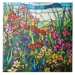 Glas-in-lood Tuin Sier Tegels Wilde Bloemen Tegeltje