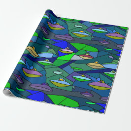 Glas-in-lood UFO Alien Patroon Inpakpapier