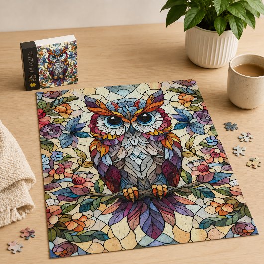 Glas-in-lood-uil-kunst Legpuzzel