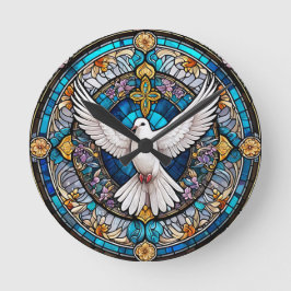 Glas in lood van Christelijk Kruis Ronde Klok