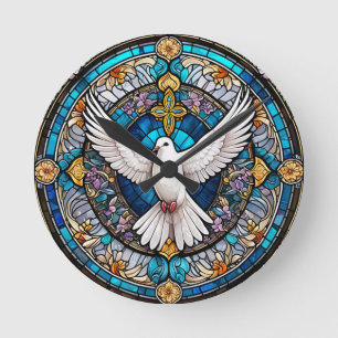 Glas in lood van Christelijk Kruis Ronde Klok