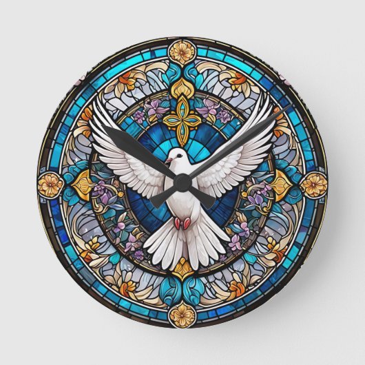 Glas in lood van Christelijk Kruis Ronde Klok (Voorkant)